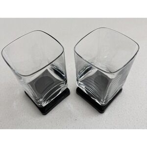 Vtg MCM Di Saronno Square Foot Black Bottom Cordial Bar Glasses Set Of 2